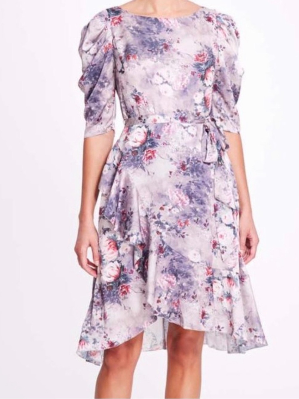Floral High-Low Midi Dress in Lavender Pink